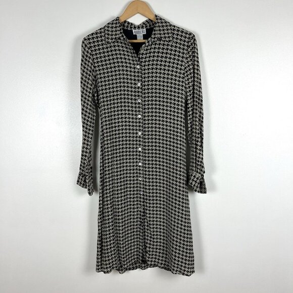 VTG Robbie Bee Silk Dress sz 8 Houndstooth Shirtdress Silk Lining Minimalist - Picture 1 of 10